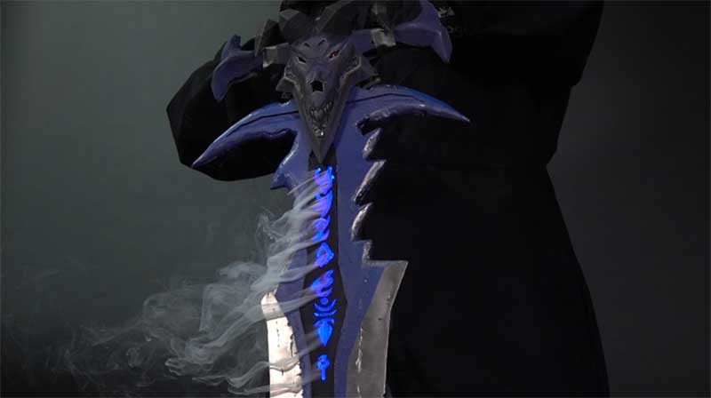 The vapor comes from the runes, illuminated by LEDs