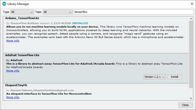 Install TensorFlow Lite library for Arduino